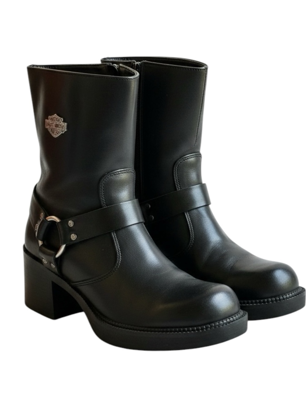 Harley-Davidson Black Leather Y2K Gypsy Block Heeled Motorcycle Grunge Boots - Picture 13 of 13